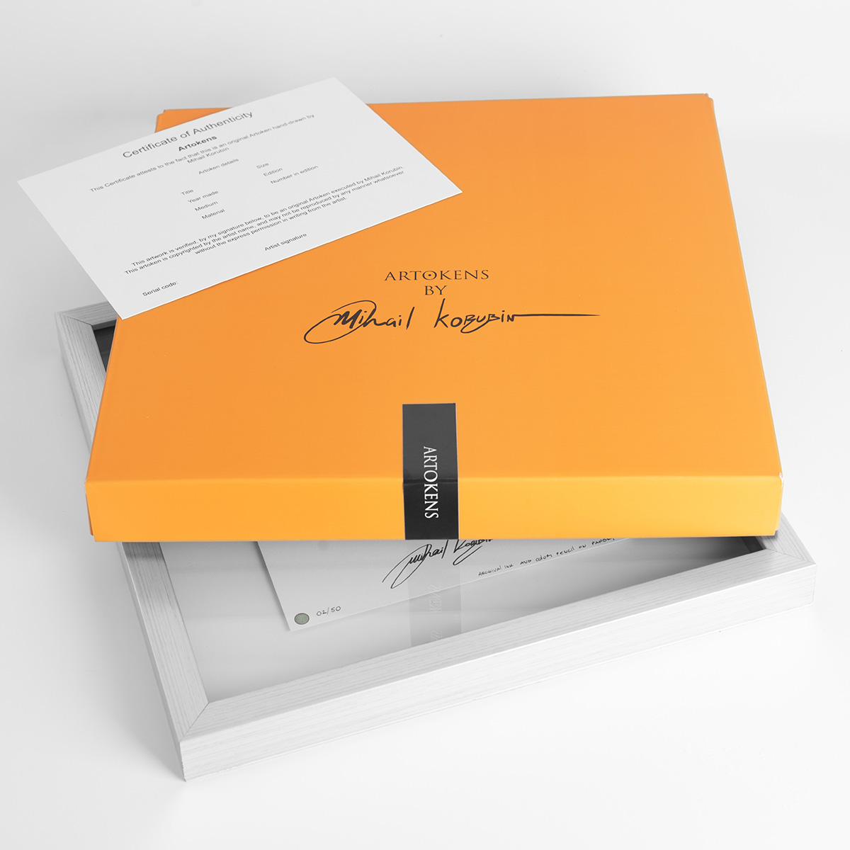 Framed Artoken in its orange presentation box with booklet and certificate of authenticity